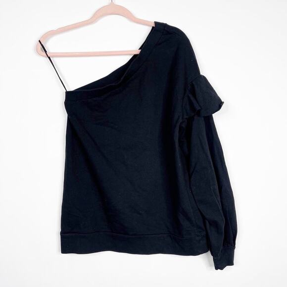 2/$30 ZARA One Shoulder Jumper Sweater Small Black Ruffle Balloon Sleeve #6152 - Picture 3 of 16